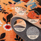 Floral 8x10 Area Rug Machine Washable Soft Print Boho Carpet Non Slip Doormat Low Pile Flower Area Rugs for Living Room Bedroom Nursery Kitchen Dining Room Indoor-Yellow/Orange