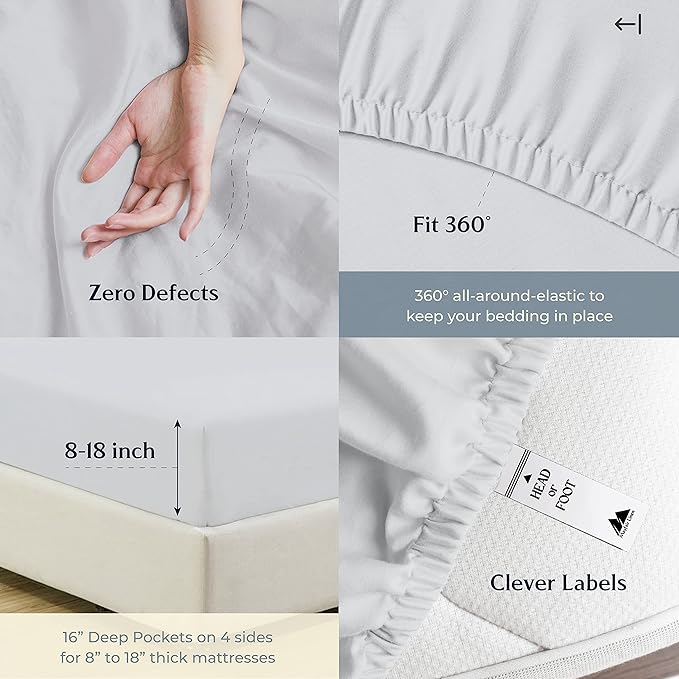 Mayfair Linen 100% Cotton Bed Sheets Queen Sheet Set - 500 Thread Count Sheets Queen Size 4 PC Set (Silver), Soft, Cooling, Hotel-Quality 16" Deep Pocket Sateen Cotton Bedsheet for Hot Sleepers
