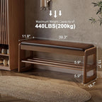 AQIMUELE Shoe Rack Bench,2 Tiers Shoe Bench with Storage with Flip-Top,Wood Shoe Rack for Entryway,Hallway（Dark Walnut Upholstered Seat,11.8" D x 39.3" W x 15.7" H）