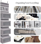 Giraffe Creation Gray Over Door Organizer with 4 Large Clear Pockets, Neutral Hanging Door Storage for Closet, Bathroom, Bedroom, Dorm, Nursery, Toys, Toiletries