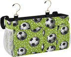 Bedside Caddy Hanging Bunk Bed Caddy Bed Organizer Hanging Pocket with 2 Hooks Bedside Storage Organizer Pocket Bag Holder Deep Green Soccer Balls Dots