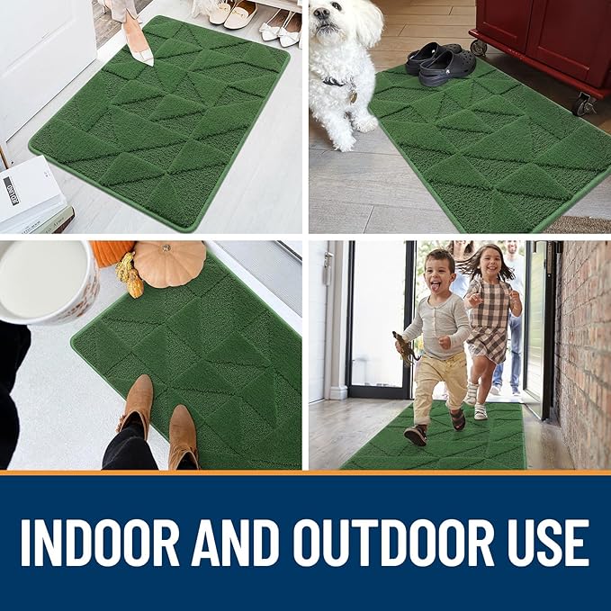 OLANLY Door Mats Indoor, Non-Slip, Absorbent, Dirt Resist, Entrance Washable Mat, Low-Profile Inside Entry Doormat for Entryway (32x20 inches, Green)