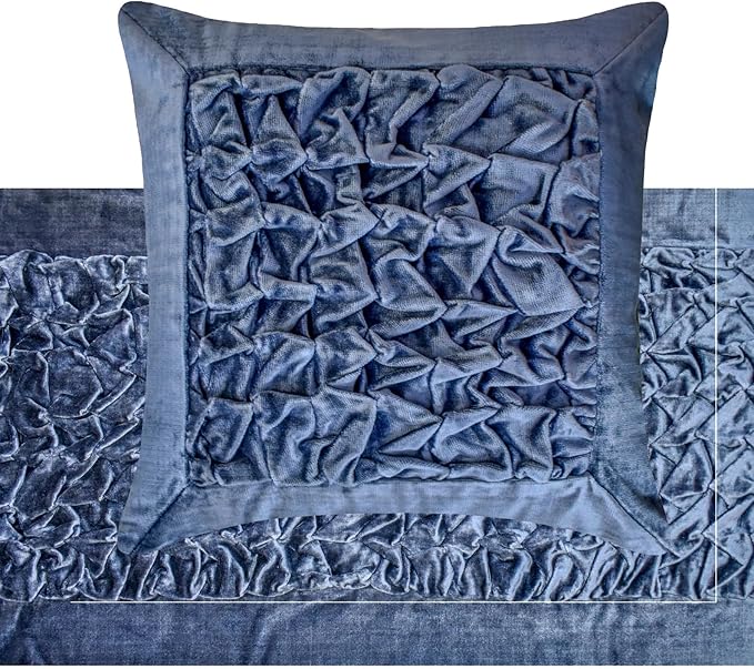 The HomeCentric Blue Bed Runner for King/Queen/Twin Velvet Decorative Bed Scarf 53"x18" Bed Runner Without Pillow Cover, Solid Bed Scarf Bedroom Décor Accent - Sapphire Knots
