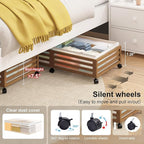 Under Bed Storage with Wheels-Large Bamboo Underbed storage Containers with Large Dust Bag Stackable Under the Bed Shoe Storage Bins for Clothes Books Bedding (2 Packs walnut, 33.07"L×16.54"W× 6.5"H)