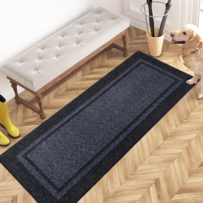 PURRUGS Dirt Trapping Door Mat 24" x 60", Non-Slip/Skid Machine Washable Entryway Rug, Shoes Scraper, Area Rug, Super Absorbent Welcome Mat for Muddy Wet Shoes and Paws, Bluish Grey & Charcoal