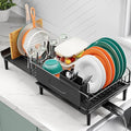 Large Extendable Dish Drying Rack, 16.93" to 26.57" Expandable Dish Rack for Kithen Counter, with Multifunctional Drainboard, Fits Any Sink, Heavy-Duty Steel Plate Drainer for Countertop Organization