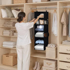 StorageWorks Hanging Closet Organizer, 6-Shelf Hanging Shelves with 2 Hooks, Foldable Space-Saving Design, Closet Organizers and Storage for Bedroom, Dorm, Locker, Black