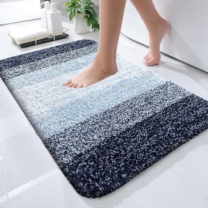 OLANLY Bathroom Rugs Mat 24x16, Extra Soft Absorbent Microfiber Bath Rugs, Rubber Backing, Quick Dry, Machine Washable Bath Mats for Bathroom Floor, Tub and Shower, Home Decor Accessories, Navy Blue