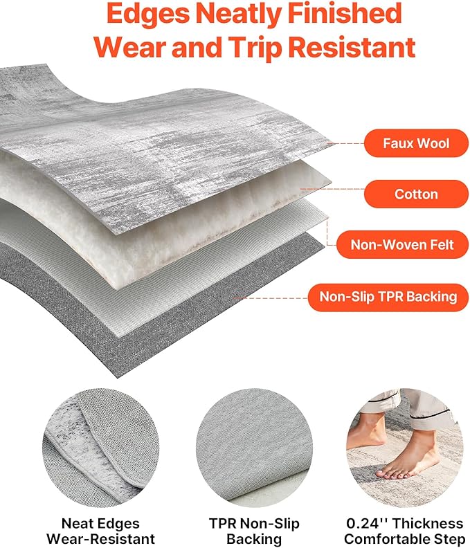 VEVOR 10 x 14 ft Area Rug Large Washable Rug Non-Slip and Tear-Resistant Soft Carpet Pet & Child Friendly Modern Area Rugs Indoor Mat for Bedroom Office Living Room Kids Room Entryway Gray