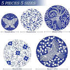 5 Pieces Bowl Covers Reusable, 5 Size Elastic Cloth Bowl Covers for Bread Proofing Stretch Food Covers Washable for Food Fruits Leftover (Batik Bird)