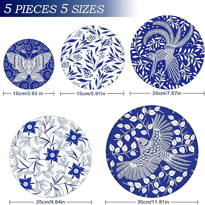 5 Pieces Bowl Covers Reusable, 5 Size Elastic Cloth Bowl Covers for Bread Proofing Stretch Food Covers Washable for Food Fruits Leftover (Batik Bird)