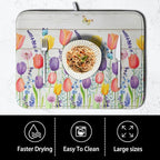 Tulip Floral Dish Drying Mat for Kitchen Counter Watercolor Spring Flower Dish Mat Absorbent Microfiber Dish Draining Mat Reversible Heat Resistant Dishes Pad Large 18 x 24 Inch