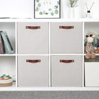 Temary Fabric Storage Cubes Storage Bins with Dual Leather Handles, 4 Pack Cube Baskets 13x13 Foldable Cube Organizers for Shelves, Home, Office, Nursery