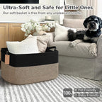 Goodpick Woven Storage Baskets for Organizing 22”x17”x12” Large Blanket Basket for Living Room Bedroom, Rectangle Wicker Storage Basket with Handles, Toy Baskets for Baby Boys, Black & Jute