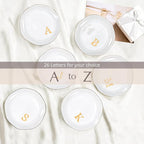 ProCase Ceramic Jewelry Tray, Initial Ring Dish Trinket Plate Engagement Gift, Small Personalized Monogram Ring Bowl for Wedding, White Decorative Jewelry Holder for Women Vanity -Letter J