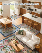 Area Rug for Living Room - 8x10 Washable Floral Rugs Non-Slip Soft Low Pile Bedroom Rug Under Bed Stain Resistant Accent Indoor Floor Carpet for Dining Room Playroom Home Office Decor, Blue