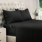 DREAMCARE Twin XL Sheet Sets - 4pc Cooling Sheets XL Twin Sheets - Twin XL up to 21” Deep Pocket – Hotel Luxury Extra Long 100% Brushed Microfiber with Side Pocket - Black