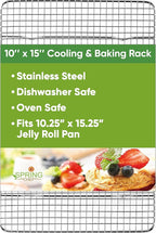 Spring Chef 10 x 15 Inch Stainless Steel Cooling Rack for Cooking & Baking - Heavy Duty Cookie Cooling Rack for Kitchen - Oven Safe - Fits Jelly Roll Pan - Dishwasher Safe