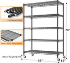 REIBII 73''H Storage Shelves 1660LBS Wire Shelving Unit with Wheels 5 Tier Metal Shelving,Heavy Duty Metal Shelves for Storage Rack,Commercial Industrial for Garage Kitchen 73''HX35''WX15''D,Black
