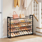 FAVOOSTY 5-Tier Expandable Shoe Rack, Adjustable Shoe Shelf Storage Organizer Space Saving Metal Free Standing Shoe Rack for Entryway Closet Doorway, Silver Grey (Black, 5 Tier)