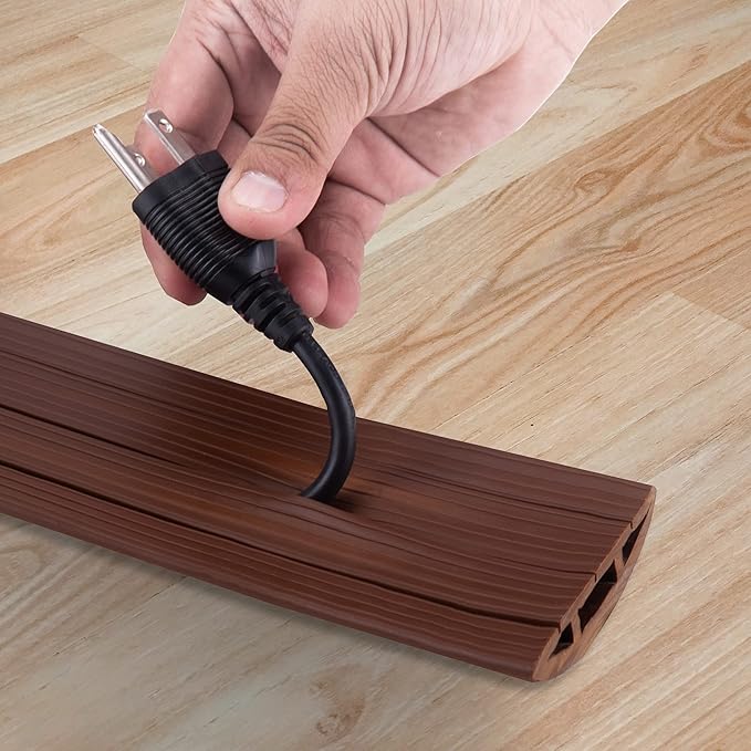 4-Foot Cord Cover - Floor Cable Management Kit for Indoor or Outdoor Use - 3-Channel Cable Raceway for Sidewalks or Walkways by Simple Cord (Brown)