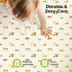 2-Pack Mini Crib Sheets Fitted - 38x26 Pack N Play Sheets for Pack and Play Mattress, Organic Cotton, Soft & Breathable Playard Bedding, Neutral Mini Toddler Bed Cover for Boys, Girls (Construction)