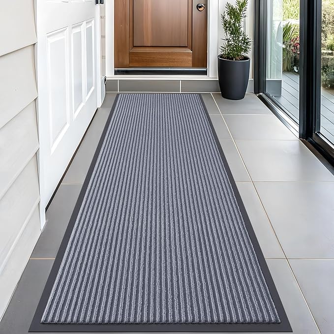 OLANLY Front Door Mat Indoor Outdoor Entrance, Waterproof Heavy Duty Doormat, Fade Resistant, Low Profile, Easy Clean Patio Porch Welcome Floor Mats for Entry, 59x20, Ash Grey