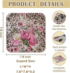 Leopard Print Gifts for Women Vintage Leopard Floral Jewelry Valet Tray, Cheetah Print Gifts PU Leather Catchall Beside Caddy Nightstand Organizer Tray for Rings Watches Keys, 7.87x7.87in