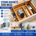 Magnetic Measuring Cups & Spoons Set, Strong N52 Magnets, Heavy Duty 304 Stainless Steel Fits in Spice Jars for Baking & Cooking, BPA Free, Round Set of 15 with Leveler,Dark Black