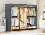 ULIFHOME E14C Pro Heavy Duty Closet Organizer System，Freestanding Clothing Racks for Hanging Clothes，Adjustable Garment Rack 69" W × 16" D × 77" H Hold 960 lbs，Black Rack with Grey Dustproof Cover