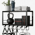 TJ.MOREE 2 Tier Floating Shelf Compatible with Tonal Accessories, T-Bracket Lock Adapters Hanger, Wall Mount Home Gym Storage Rack for Fitness Equipment, Black