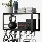 TJ.MOREE 2 Tier Floating Shelf Compatible with Tonal Accessories, T-Bracket Lock Adapters Hanger, Wall Mount Home Gym Storage Rack for Fitness Equipment, Black
