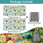 Camping Picnic Table Cover with Bench Covers and Bag, Camping Essentials, Waterproof Windproof Fabric, Fitted Tablecloth Cover with Elastic Edge, for Indoor & Outdoor, Garden, 3 PCS, 30x72 Inch