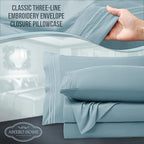 Full Size Bed Sheets Cooling - Luxury Hotel Sheet Set - Soft Sheet with Elastic Corner Strap - Deep Pocket Microfiber Bedsheet - Bedding Sheet & Pillowcases - 4 PC (Full Size, Light Blue)