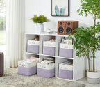 DECOMOMO Storage Bins, Large Fabric Storage Baskets for Shelves, Decorative Linen Closet Organizer, 15 x 11 x 9.5 inches (Purple & White, 3 Pack)