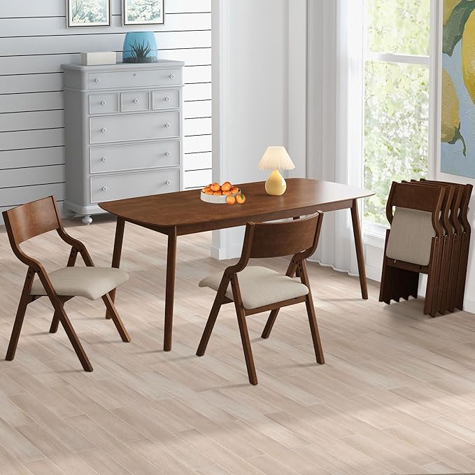 Ball & Cast Upholstered Folding Chairs Set of 2,with Padded Seat,Wooden Portable Dining Chairs W/Ergonomically Designed Back and Cushion,Easy Carry,No Need to Install,for Kitchen,Office,Walnut
