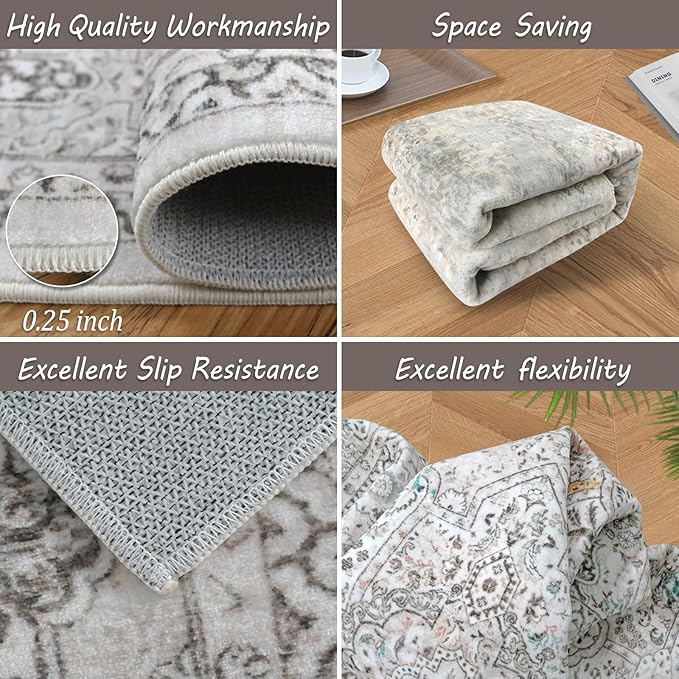 8x10 Extra Large Area Rug Living Room, Modern Neutral Washable Boho Area Rug for Bedroom (Grey)