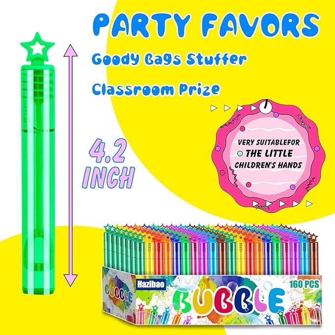 160 PCS Mini Star Bubble Wands for Kids, 10 Colors Bulk Bubble Wand with Star Top, Perfect for Party Favors, Wedding, Birthday, Carnival, Summer Outdoor Toys,Goody Bags Stuffer,Prize