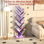 10 Tier Tree Book Shelf, Floor Standing Wood Bookshelf