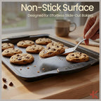 BAKKEN Cookie Sheets for Baking Nonstick Set - 3-Piece Stackable Carbon Steel Baking Sheet Pans Set with Silicone Handles, Non Toxic Cookie Sheets for Baking Bakeware Set - Gray Marble