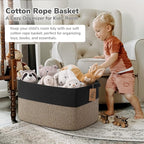 Goodpick Woven Storage Baskets for Organizing 22”x17”x12” Large Blanket Basket for Living Room Bedroom, Rectangle Wicker Storage Basket with Handles, Toy Baskets for Baby Boys, Black & Jute