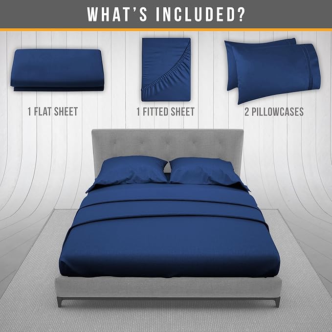 Queen Sheet Set - Luxury Hotel Bed Sheets - Soft Cooling Sheets with Elastic Corner Straps - Deep Pocket Microfiber Bedsheet - Bedding Sheet & Pillowcases - 4 PC (Queen Size, Navy Blue)