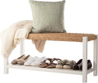 Alaterre Furniture Bench with Handcrafted Woven Rope Seat - Newport Collection 40-Inch Wood Bench with Storage Shelf for Entryway or Hallway - Indoor Furniture (White)