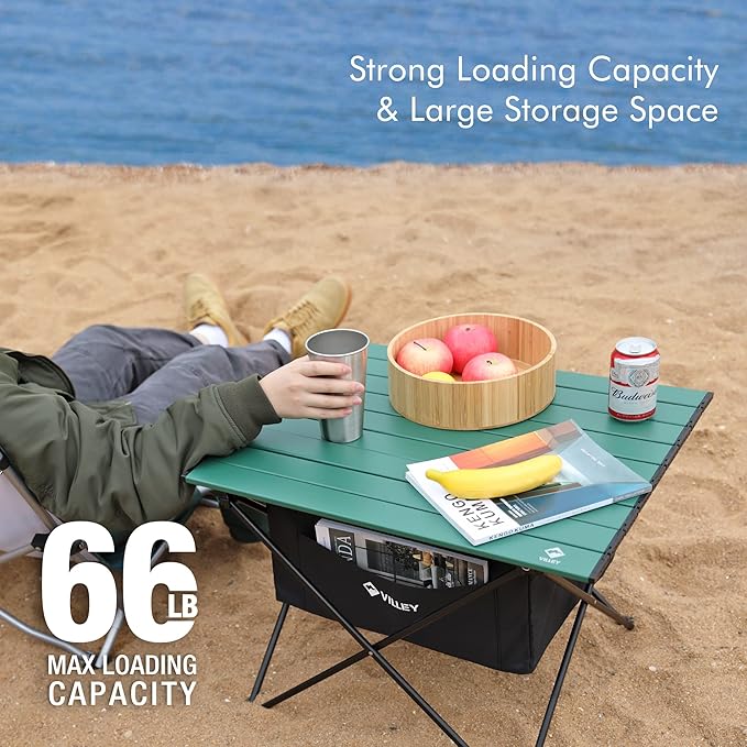 VILLEY Portable Camping Side Table, Ultralight Aluminum Folding Beach Table with Carry Bag for Outdoor Cooking, Picnic, Camp, Boat, Travel