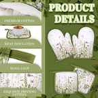 Leinuosen 6 Wild Flower Kitchen Towels Kitchen Decor and Accessories Set Floral Plant Oven Mitts and Pot Holders Sets Farmhouse Absorbent Dish Towels for Cooking Baking Grilling