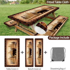 30X72 Inch Brown Bear Picnic Table Cover with Bench Cover and Drawstring Bag, Waterproof Washable Fitted Outdoor Tablecloth Rectangular Elastic Edged for Camping Outdoor Travel, 3 Pieces Set