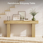 63" L x 33" H x 12" D Fluted Console Table, Modern Japandi Ribbed Entryway Table, Extra Long Sofa Table Behind Couch, Chunky Wood Hallway Table for Living Room, Oak Natural