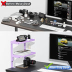 2-Tier Desk Shelf, Expandable Under Desk Storage, Clamp on Desk Shelf, Desktop Accessories for Offices, Study Rooms, and Game Rooms (Purple)