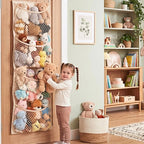 Over The Door Stuffed Animal Storage, Cotton Toy Organizer for Storage Plush Toys,Baby Supplies, Stuffed Animal Holder with 4 Large Pockets, Hanging Door Organizer for Nursery, Bedroom, Kids Room