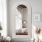Antok Full Length Mirror with Solid Wood Frame, 76"×34" Wall Mounted Oversized Floor Mirror with Stand, Leaning Standing Hanging for Bedroom Living Room Entryway, White, Arched Syle